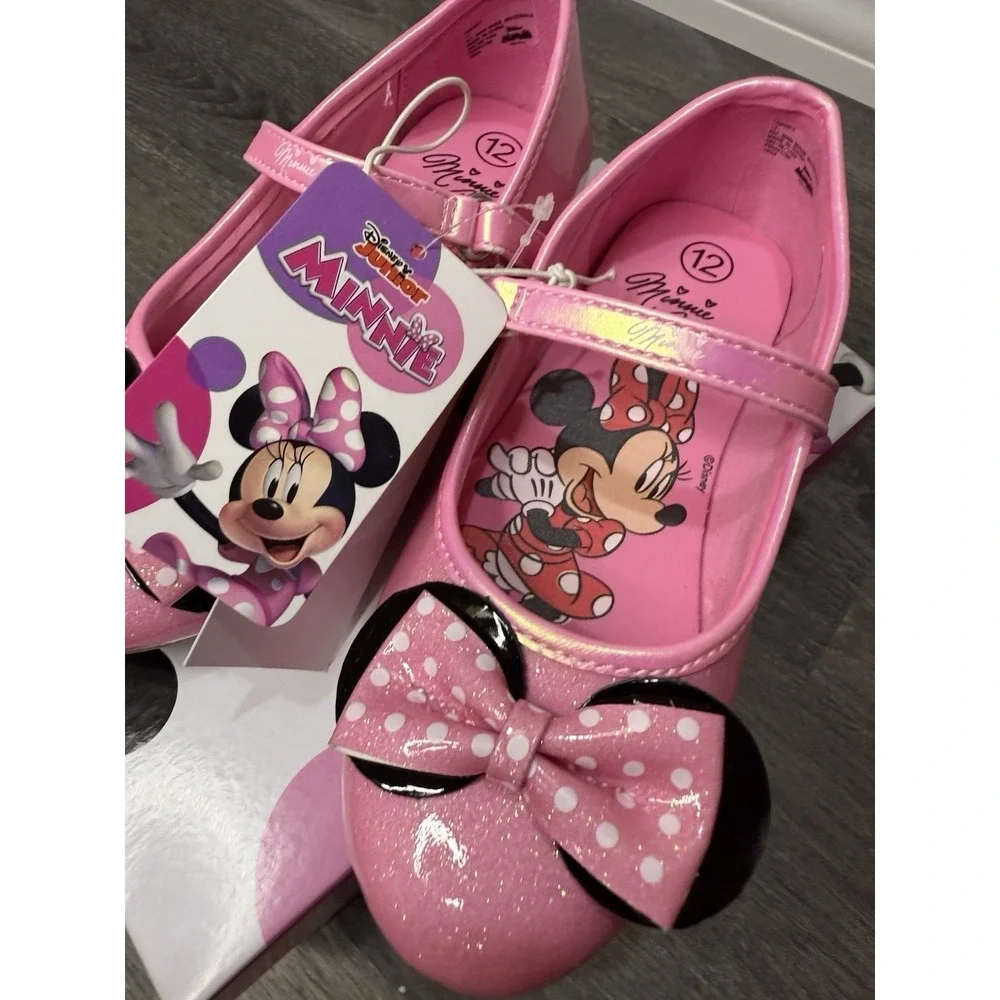 Disney Minnie Mouse Toddler Girls Pink‎ Glitter Mary Jane Ballet Flats Sz 12 NWT